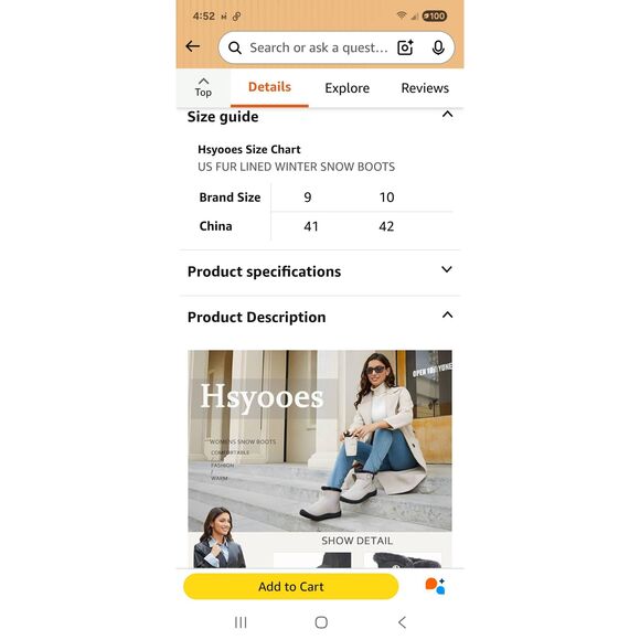 HSYOOES black faux fur lined waterproof winter snow ankle boots size 9 Runs Big - Picture 8 of 11